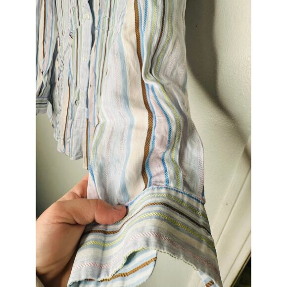 SAMSOE Multicolored Blue Striped Front Button Collared Alfrida Shirt Size XS - Picture 6 of 12